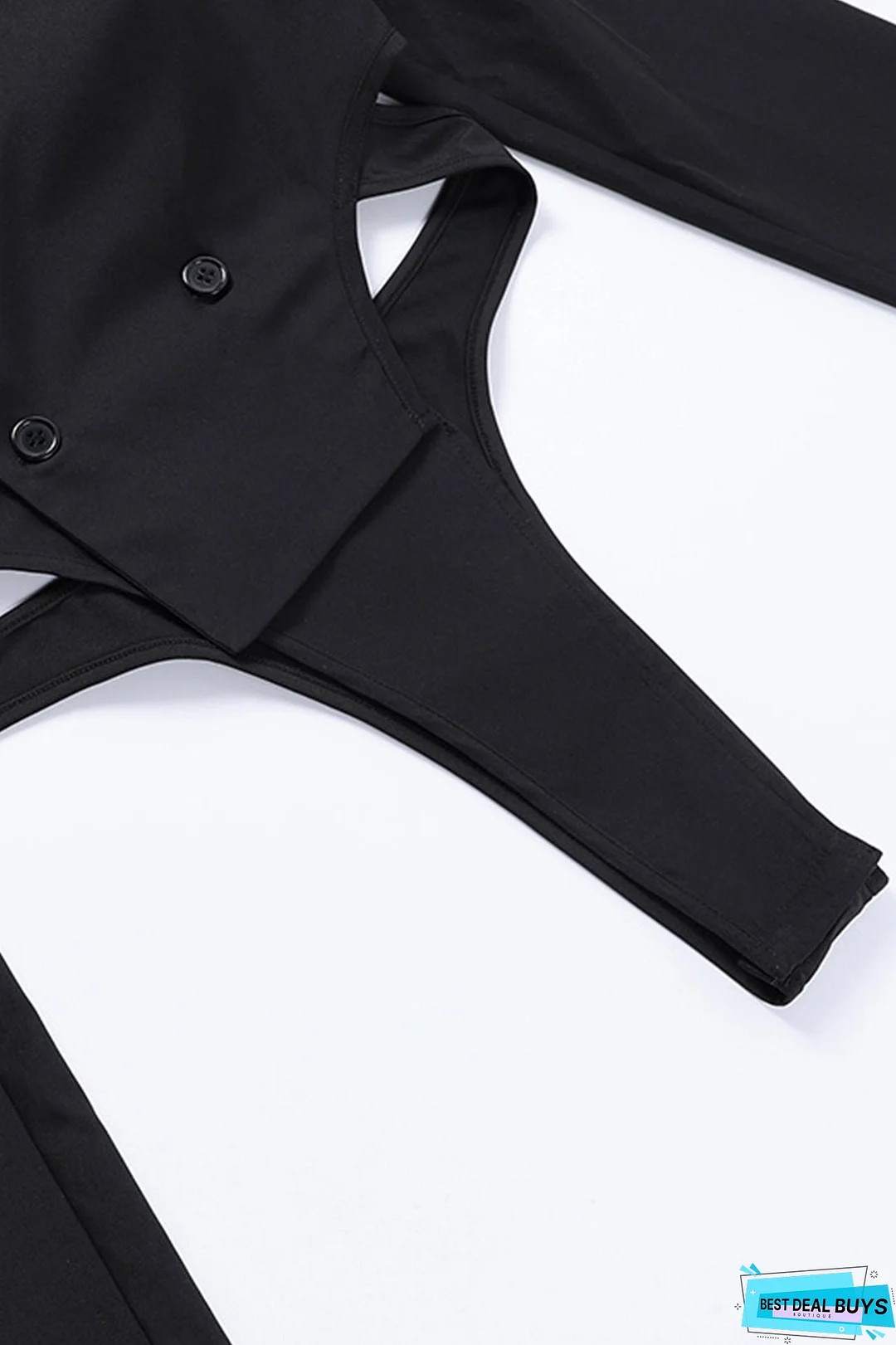 Black Shoulder Pad Suit Tops