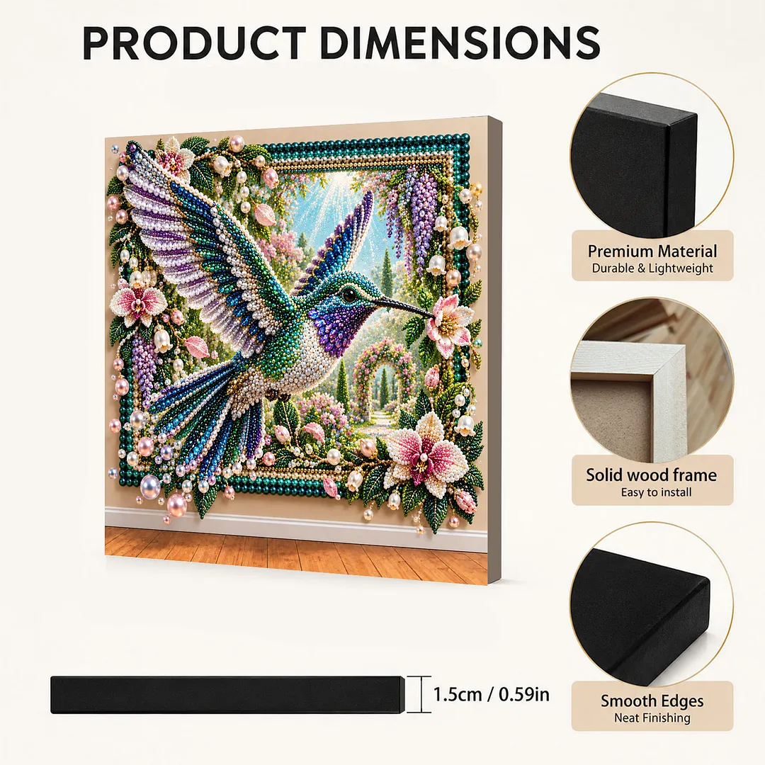 Framed Pearl Painting Kit Hummingbird Garden for Adults 12x12in