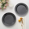 10 Pack | 8" Black / Silver Beaded Rim Plastic Dessert Appetizer Plates, Disposable Round Salad Party Plates