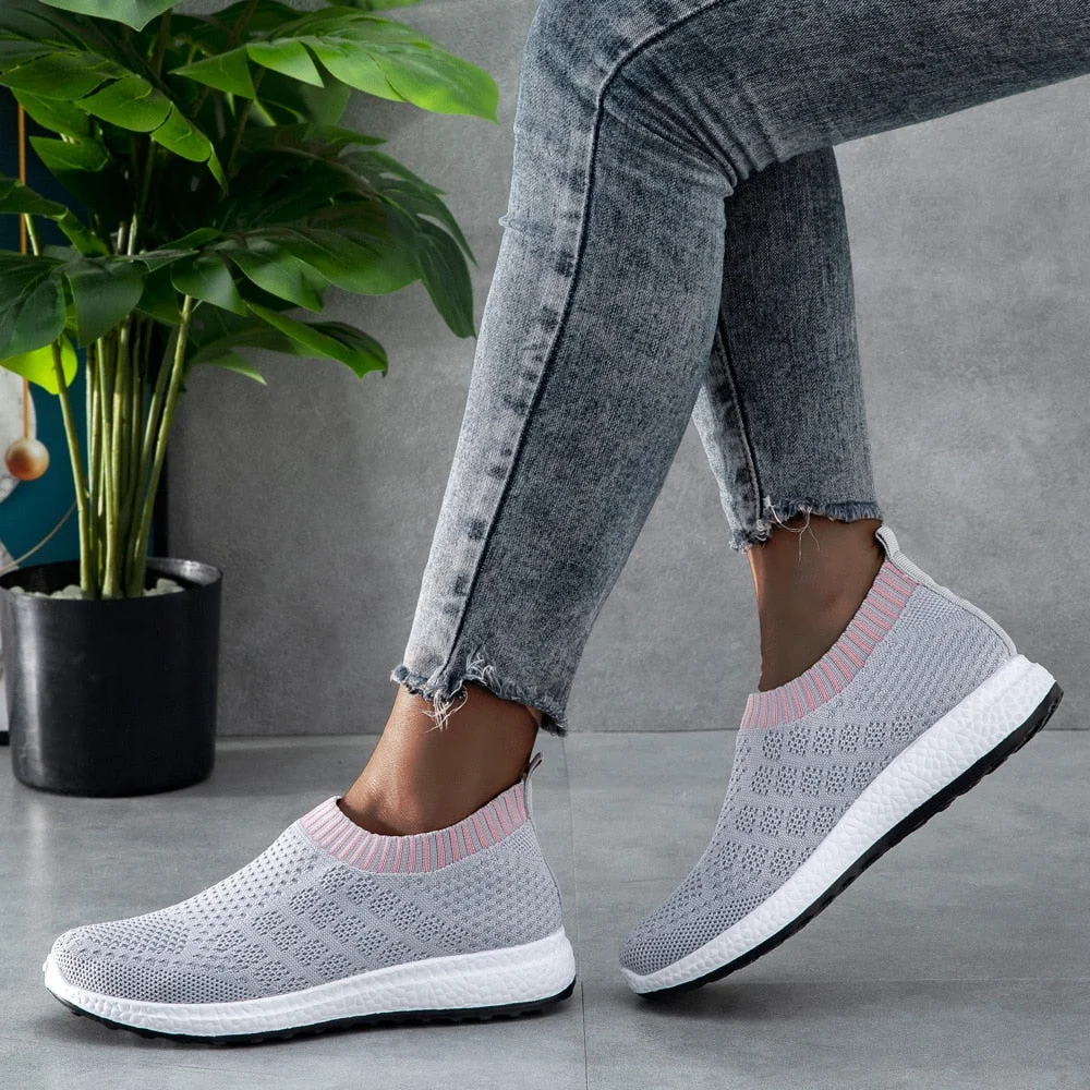 Women Shoes Knitting Sock Sneakers Women Spring Summer Slip On Flat Shoes Women Plus Size Loafers Flats Walking shoes female