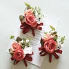 10PCS Red Pink Wedding Catering Bridal Groom Guests Corsage Boutonniere Wrist Artificial Flower Bouquets