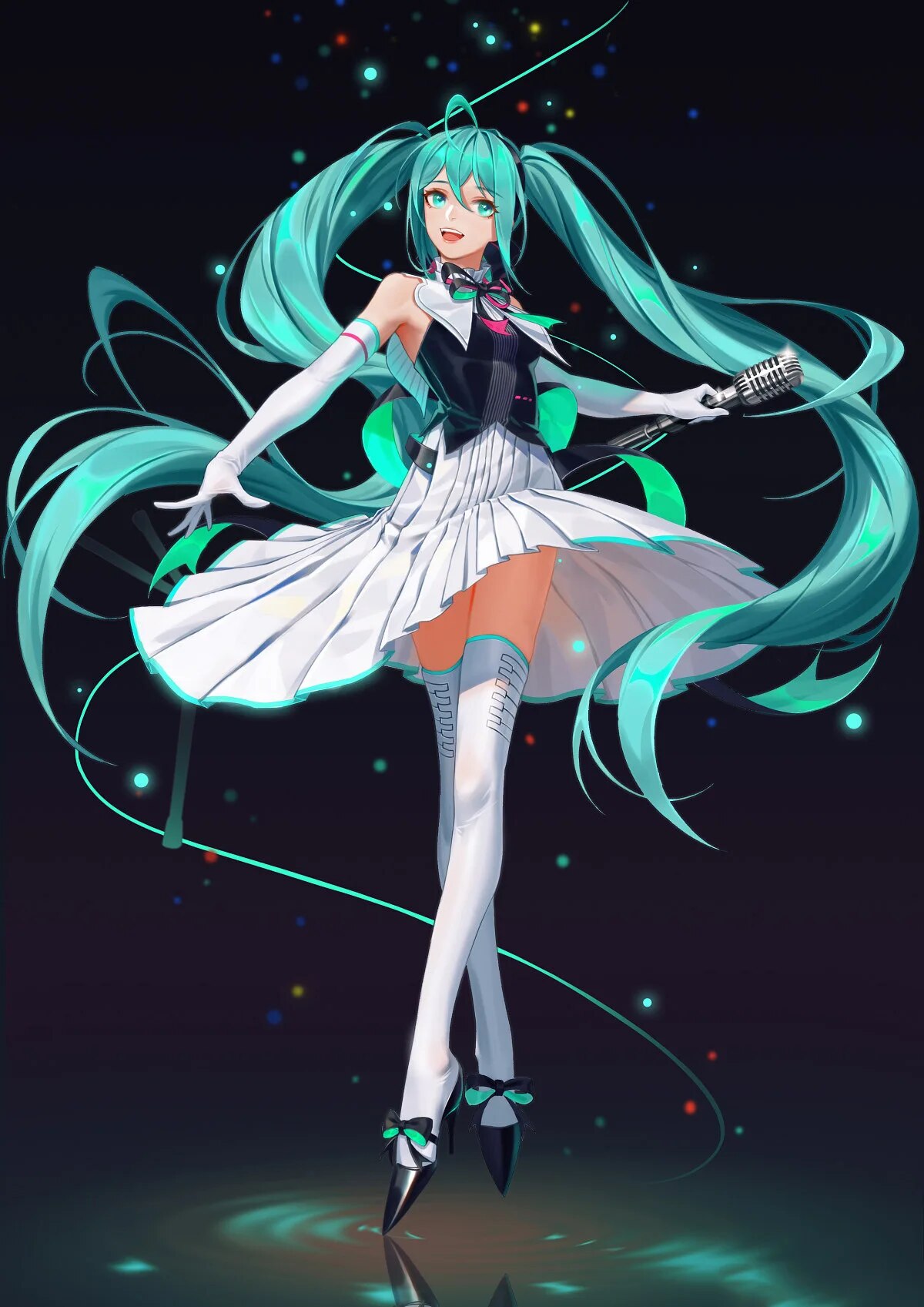[Wetrose] In Stock Miku Leather Latex Cosplay Costume Symphony Concert Fanart Dress Anime Full Set Halloween