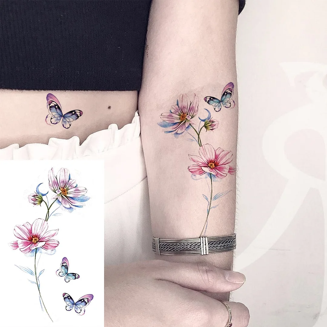 Black Little Flower Fashion Finger Temporary Tattoos For Women Adult Leaves Daisy Rose Fake Tattoo Letter Body Art Tatoos Decal