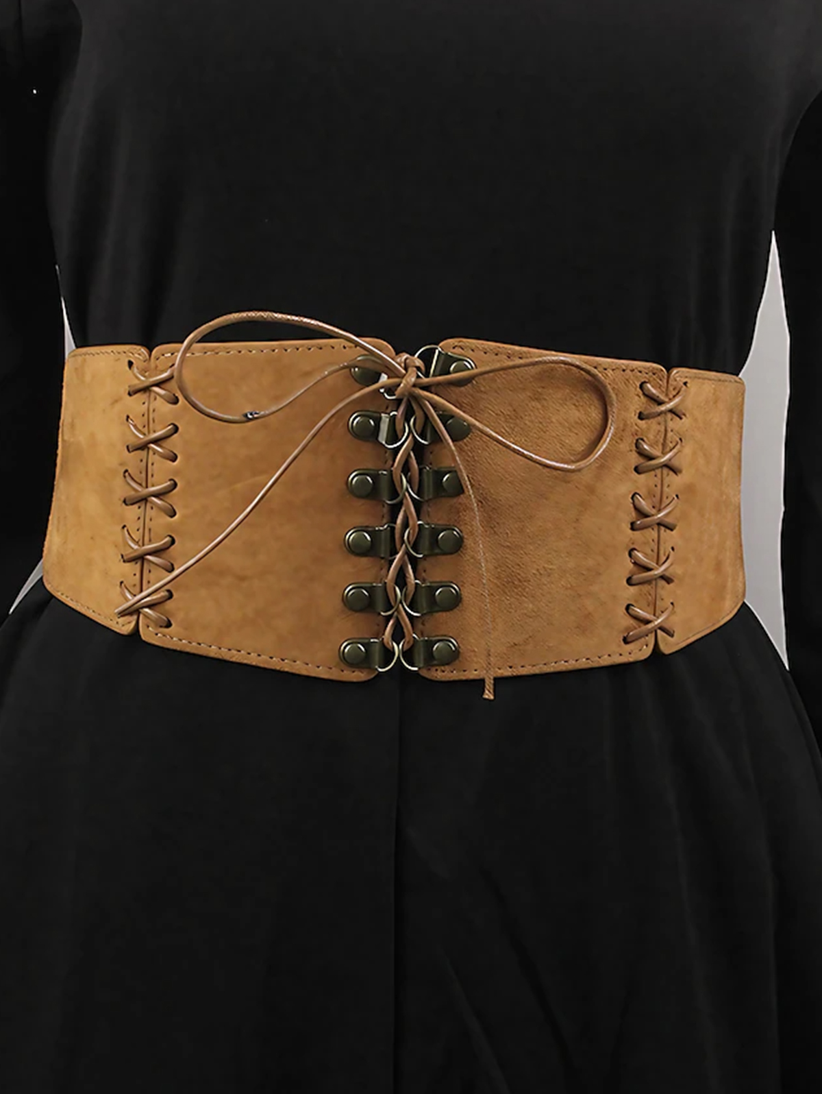 Suede Lace Up Metal Button Waist Cincher Corset