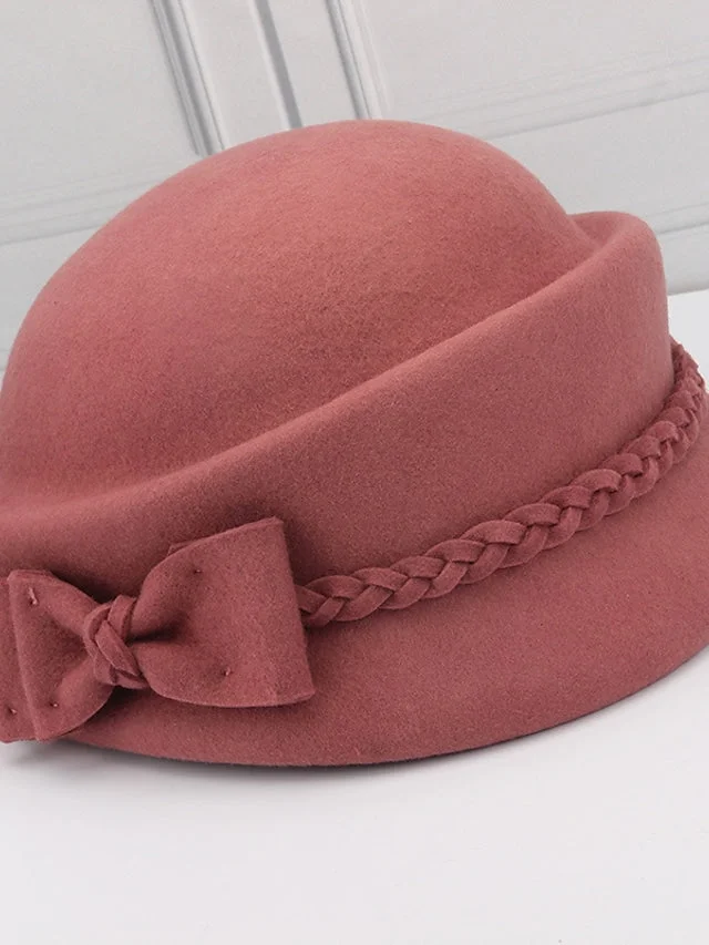 Women's Party Hat Bowknot Ribbon Pure Color Elegent Winter Hat