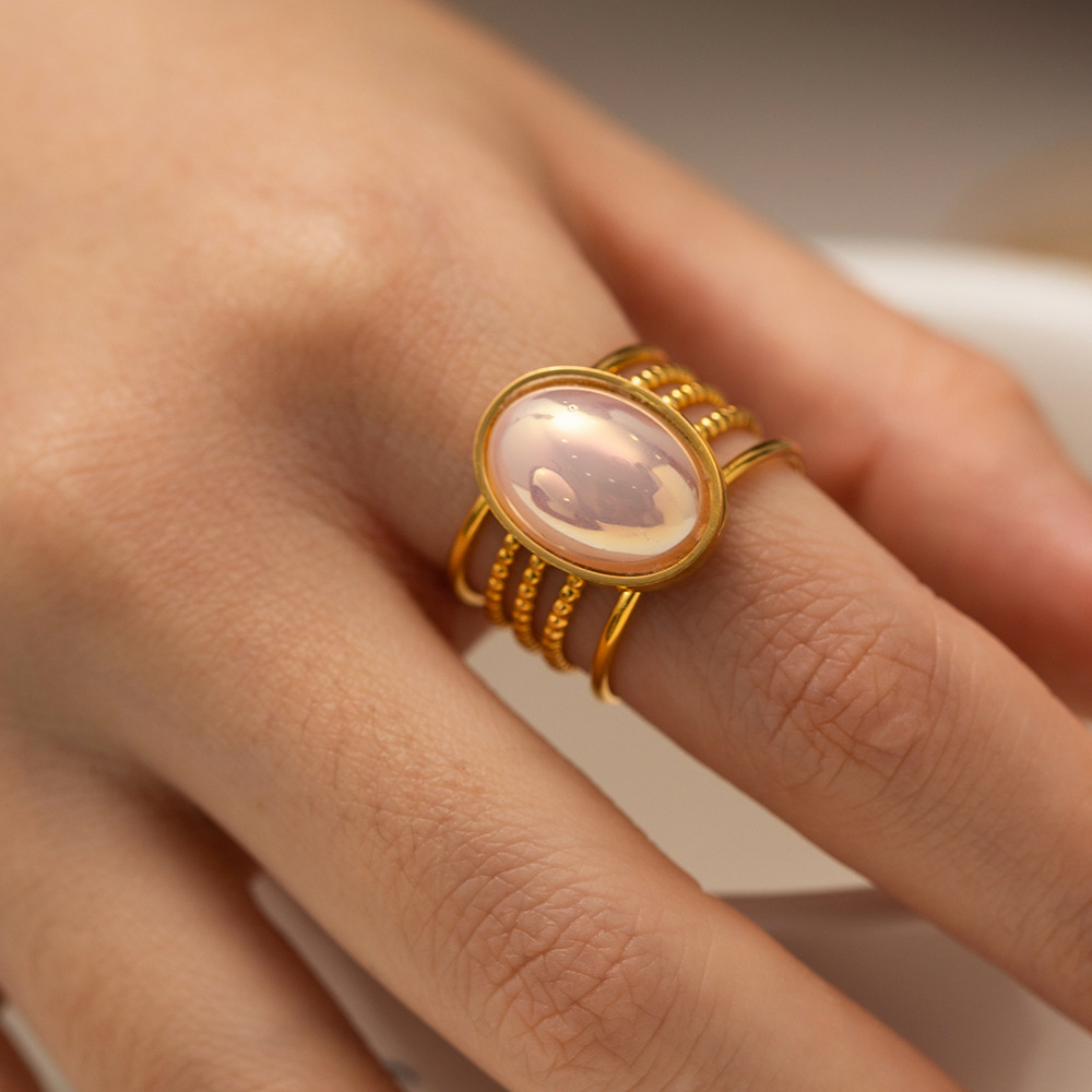 Mermaid PInk Holographic Oval 5-Layer Ring
