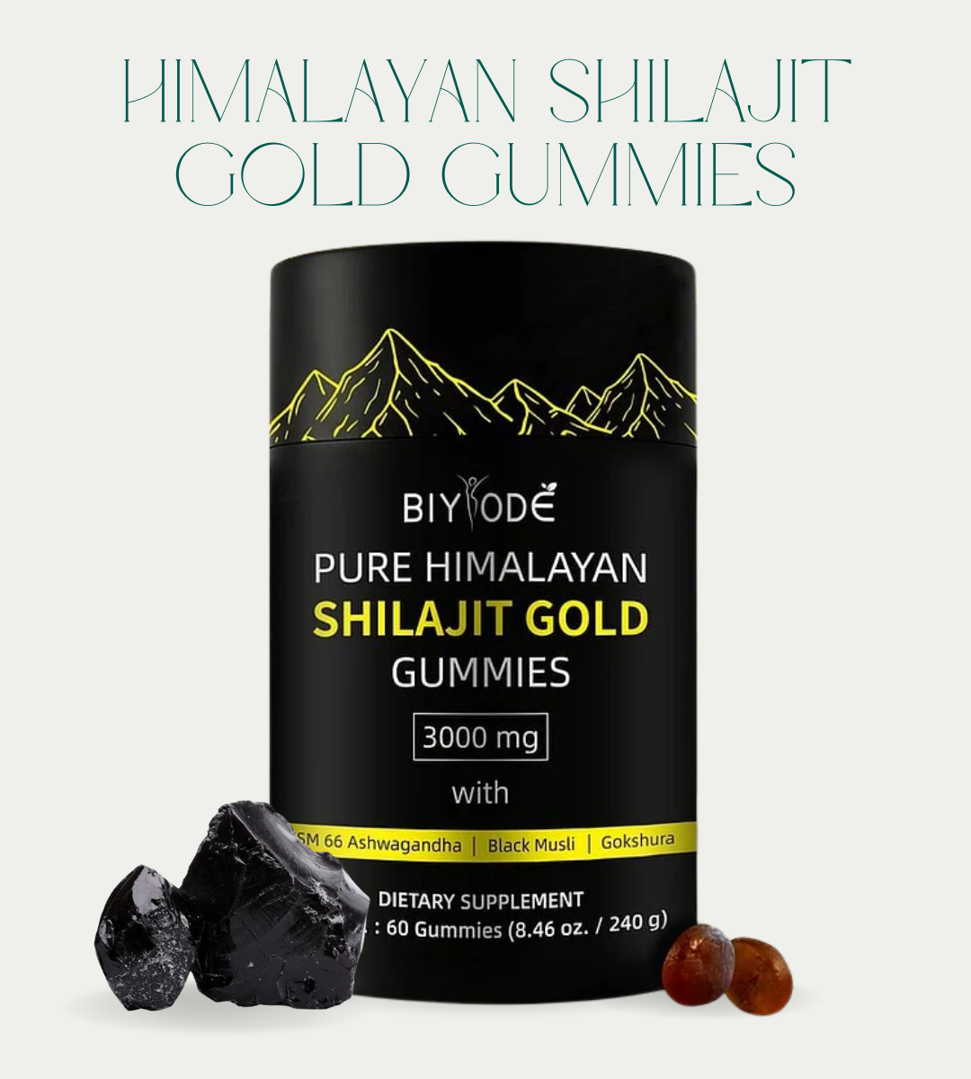 Pure Himalayan Shilajit Gummies Gold I Lab Tested I No Added Sugar I Ashwagandha. Gokshura| Fulvic Acid & 85+ Trace Minerals I for Men. Women I Non-GMO I 100% Natural & Organic I 60 Gummy