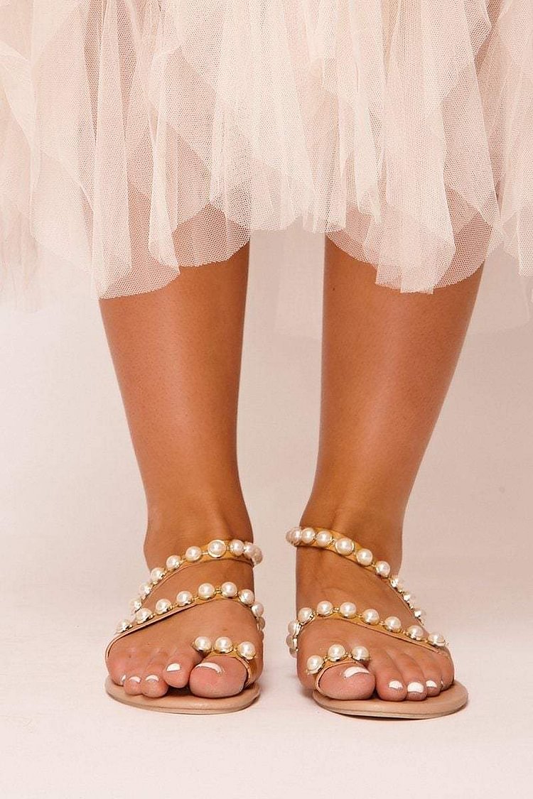 Nia Brown Pearl Embellished Sandals Katch Me