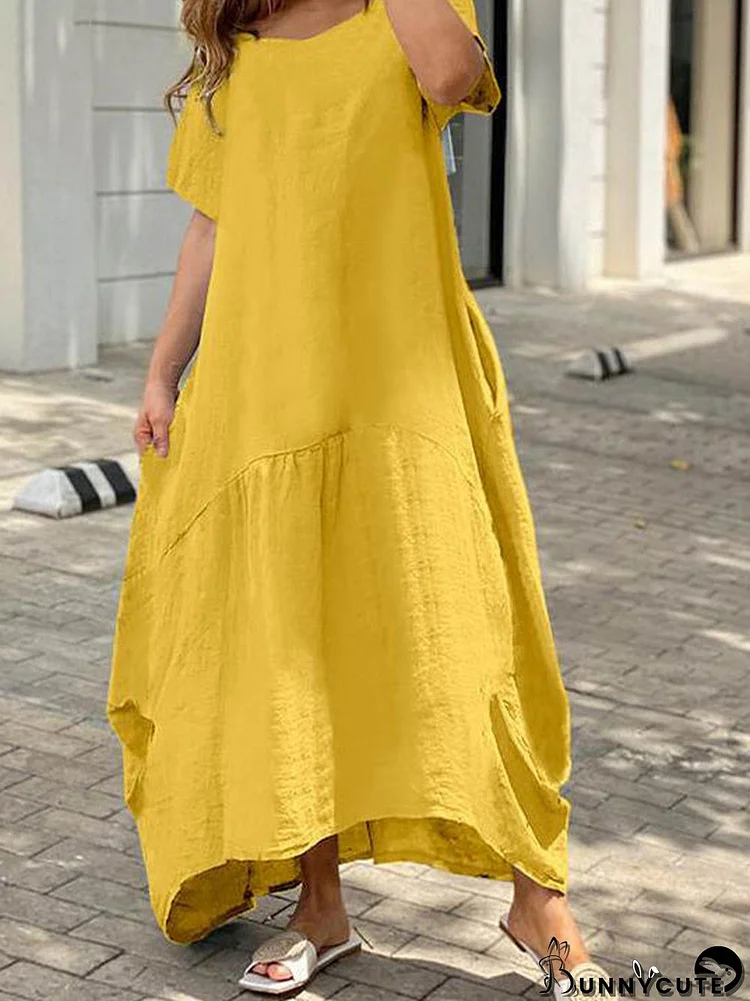 Women's Short Sleeve Scoop Neck Loose Maxi Dress