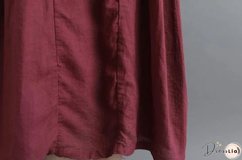 Summer Short Sleeve Buttons Pockets Purple Pleated Retro Dress