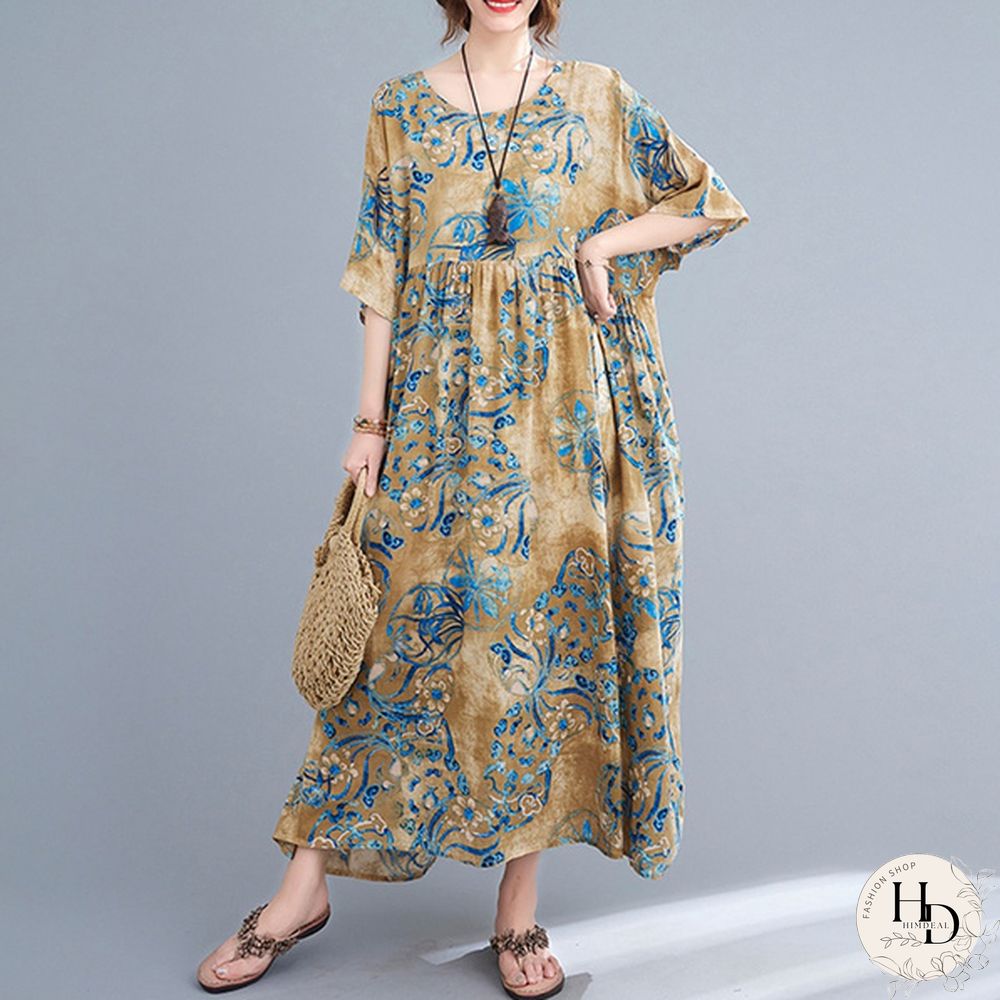 ZANZEA Women Summer Short Sleeved Plus Size Casual Loose Robes Dresses Holiday Long Dress