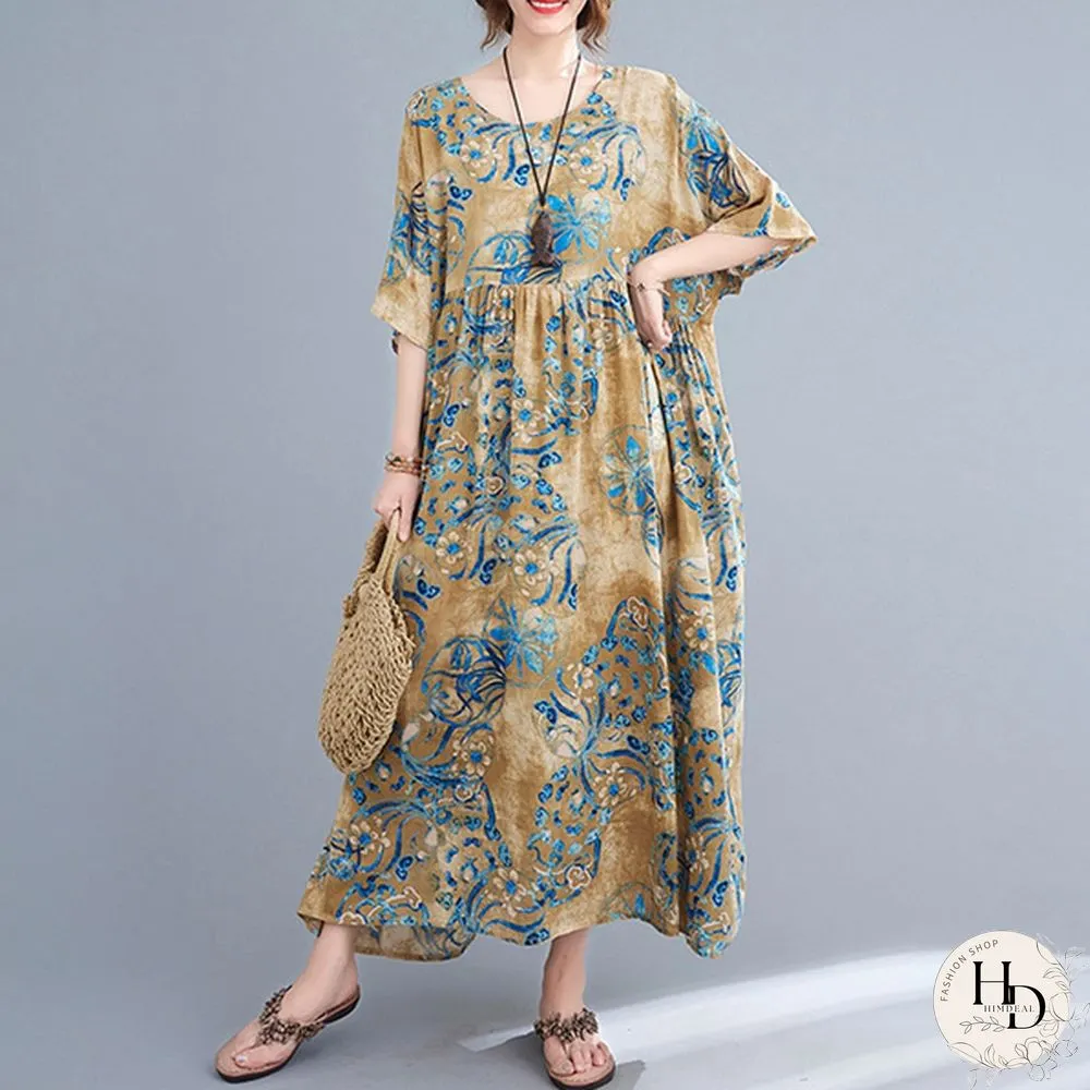 ZANZEA Women Summer Short Sleeved Plus Size Casual Loose Robes Dresses Holiday Long Dress