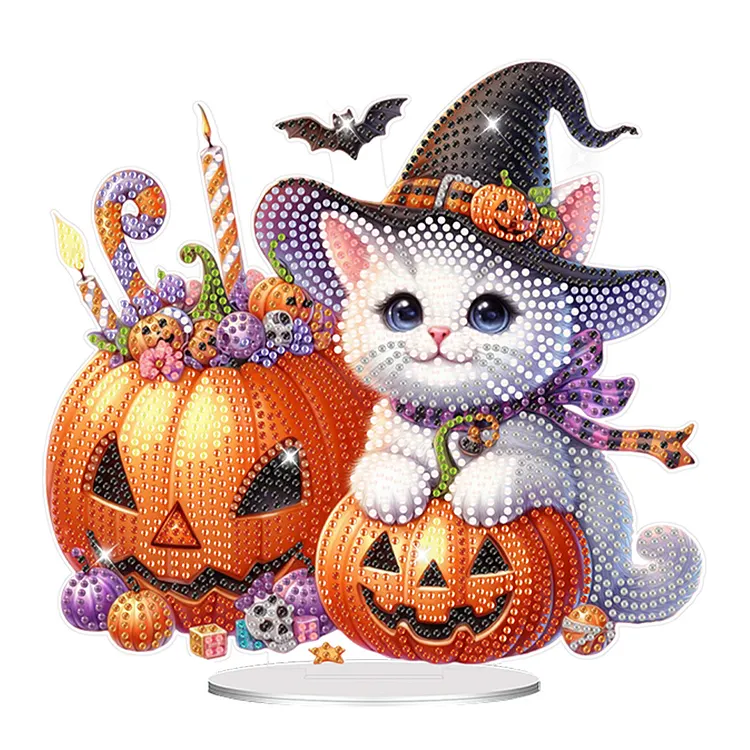 【Ornament】Acrylic Halloween Cat Diamond Painting Desktop Decorations for Home Office Decor gbfke