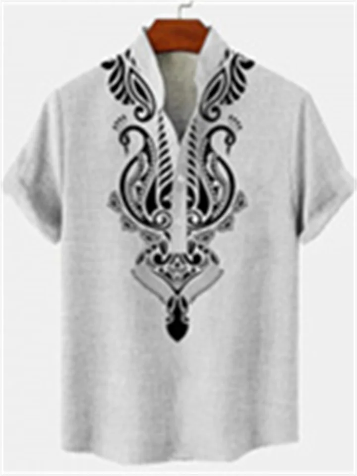 Season: Summer Men's Shirts Digital Printing Linen Short-sleeved Summer Vintage Short-sleeved Shirt