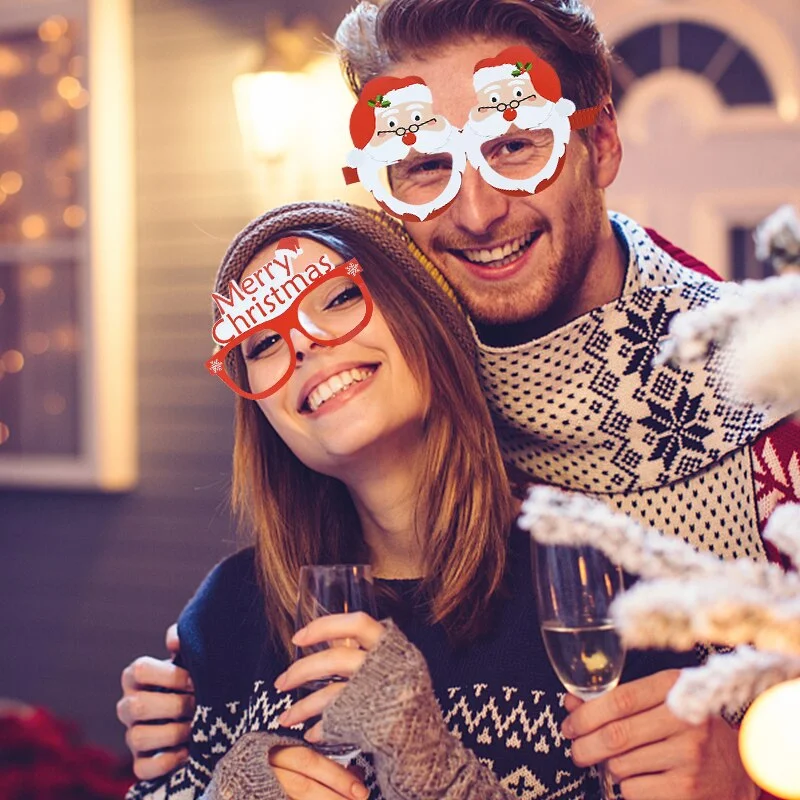 9pcs Christmas Glasses Santa Claus Snowman Snowflake Tree Elk Paper Glasses Party Photo Props 2022 Christmas Decoration For Home