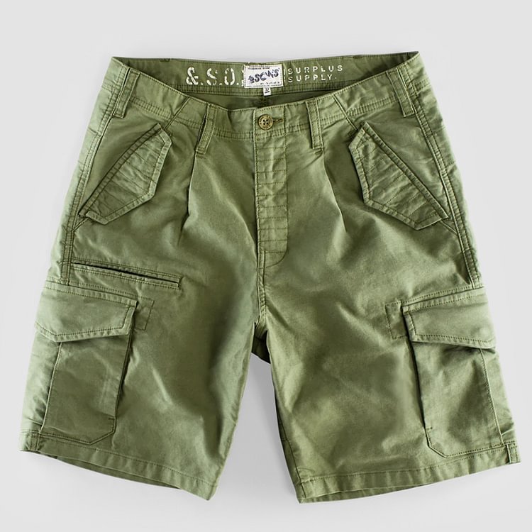 Vintage 8.5oz. Carded Cotton Olive Green Casual Shorts