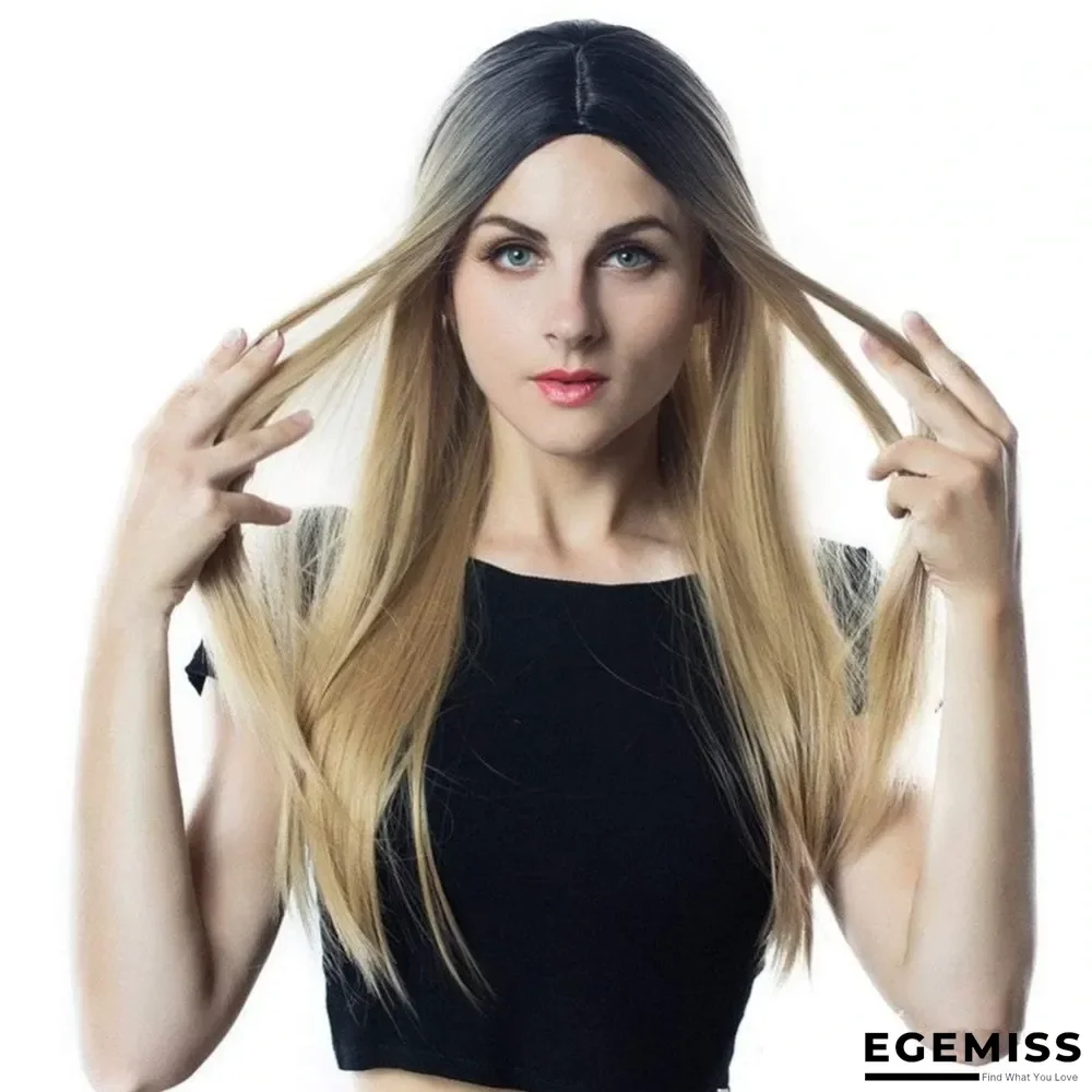 New Dyed Wig Women's Medium Length Straight Hair Black Brown | EGEMISS