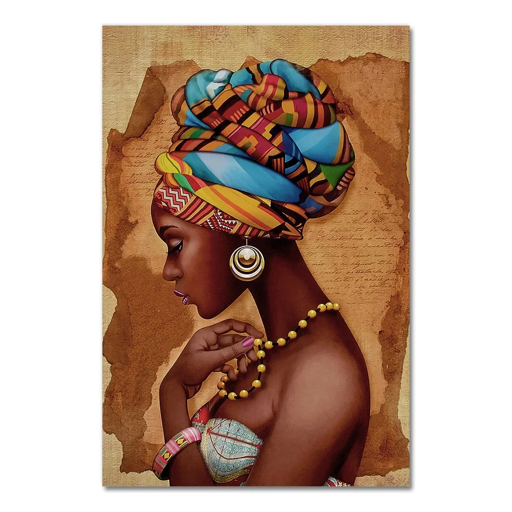 African Art Woman Painting Prints on Canvas Beauty Girl Scandinavian Posters Wall Art Picture for Living Room Horse Decor