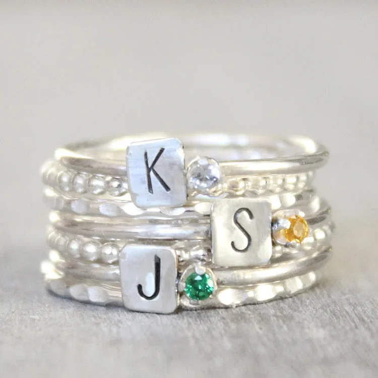 Personalized and Engraved Letter Birthstones Ring