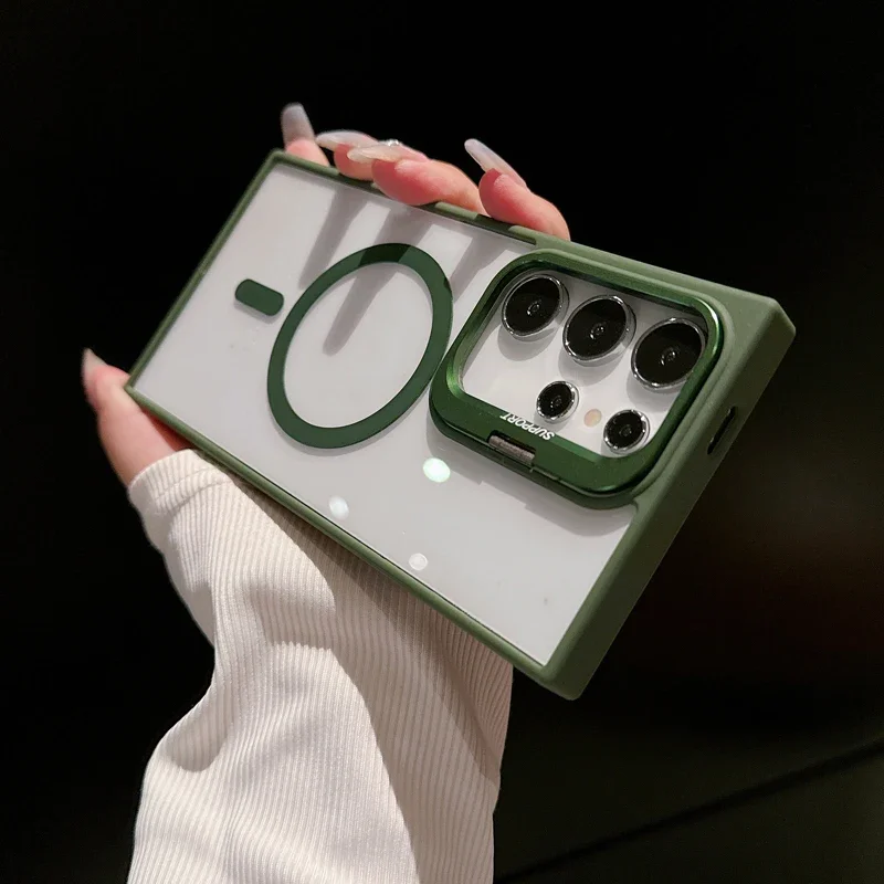 Compatible with Samsung S25 Ultra phone case, metal lens holder, magnetic transparent acrylic S24FE, drop-proof hard