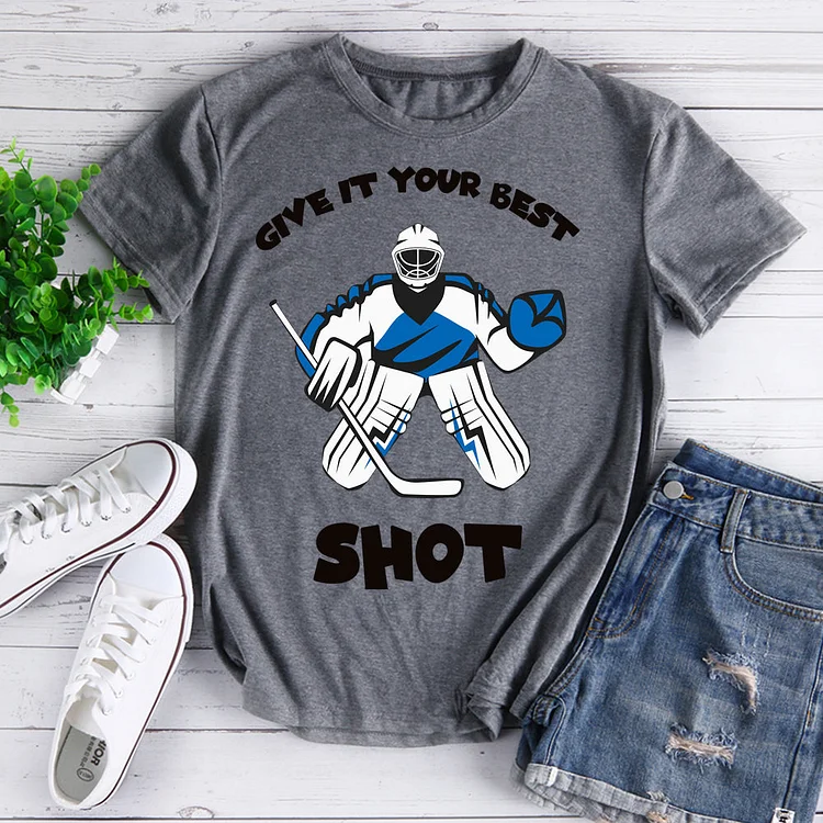Hockey Rules, Give It Your Best Shot T-Shirt-07844-Annaletters