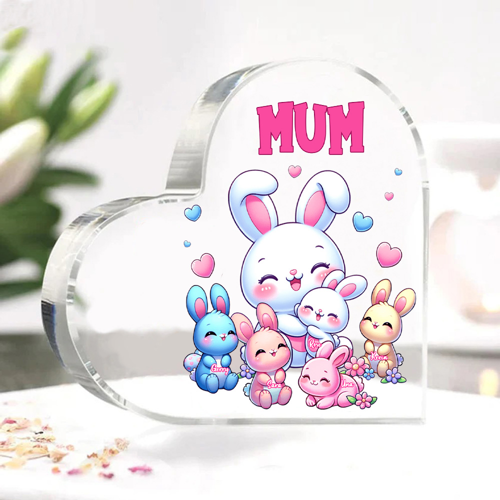 Personalised Text Acrylic Heart Keepsake Custom 5 Names Ornament Bunny Family Gifts For Mother/Grandma-Jessemade AU