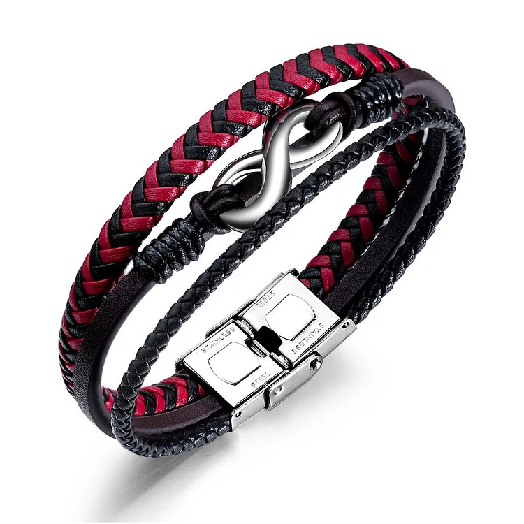 Men Leather Bracelet Stracked with Infinity Charm Gifts for Him