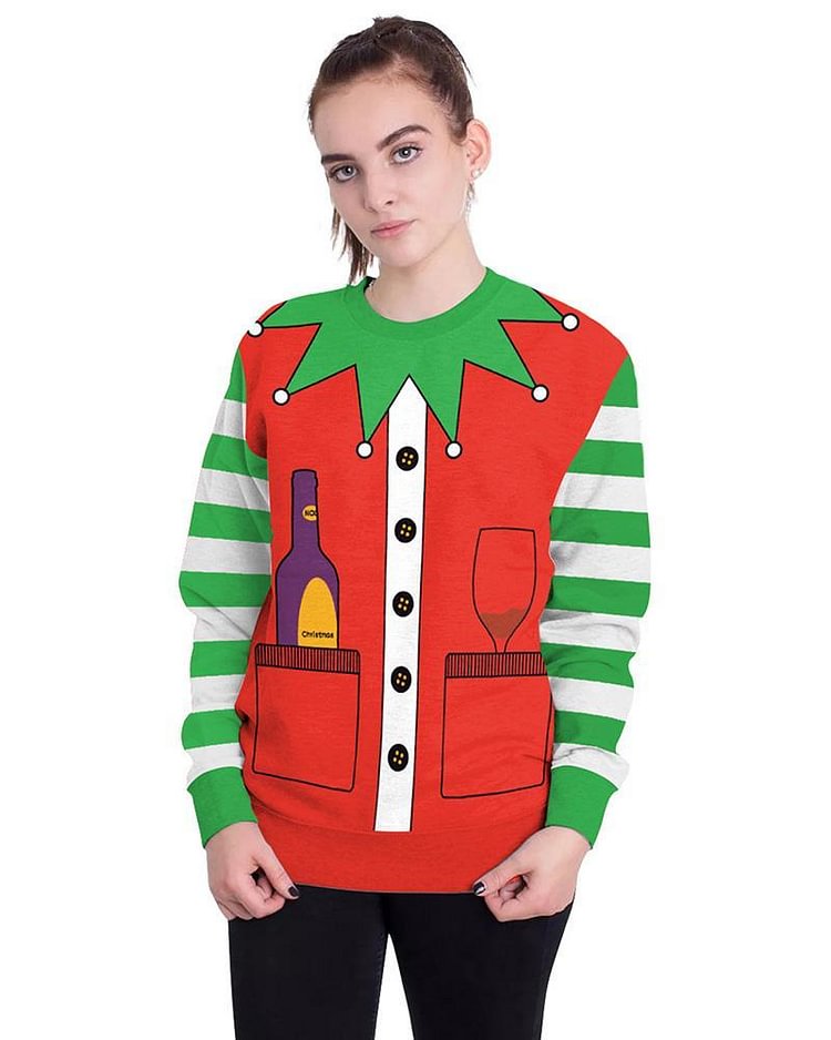 Mayoulove Red Christmas Elf Printed Funny Design Unisex Pullover Sweatshirt-Mayoulove