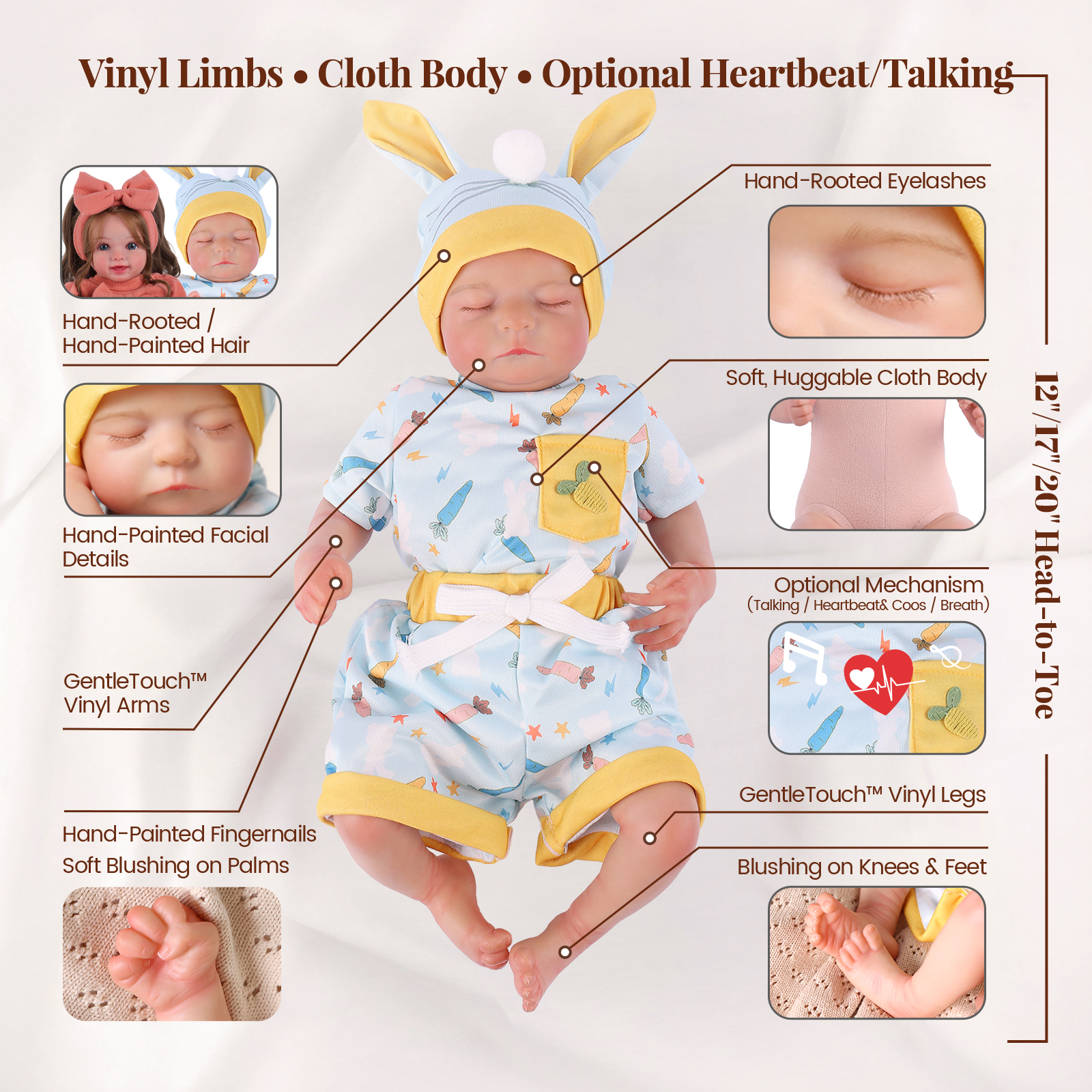 Babeside Sleeping Reborn Baby Noah 20'' Little Infant Girl Emotional Care Companion