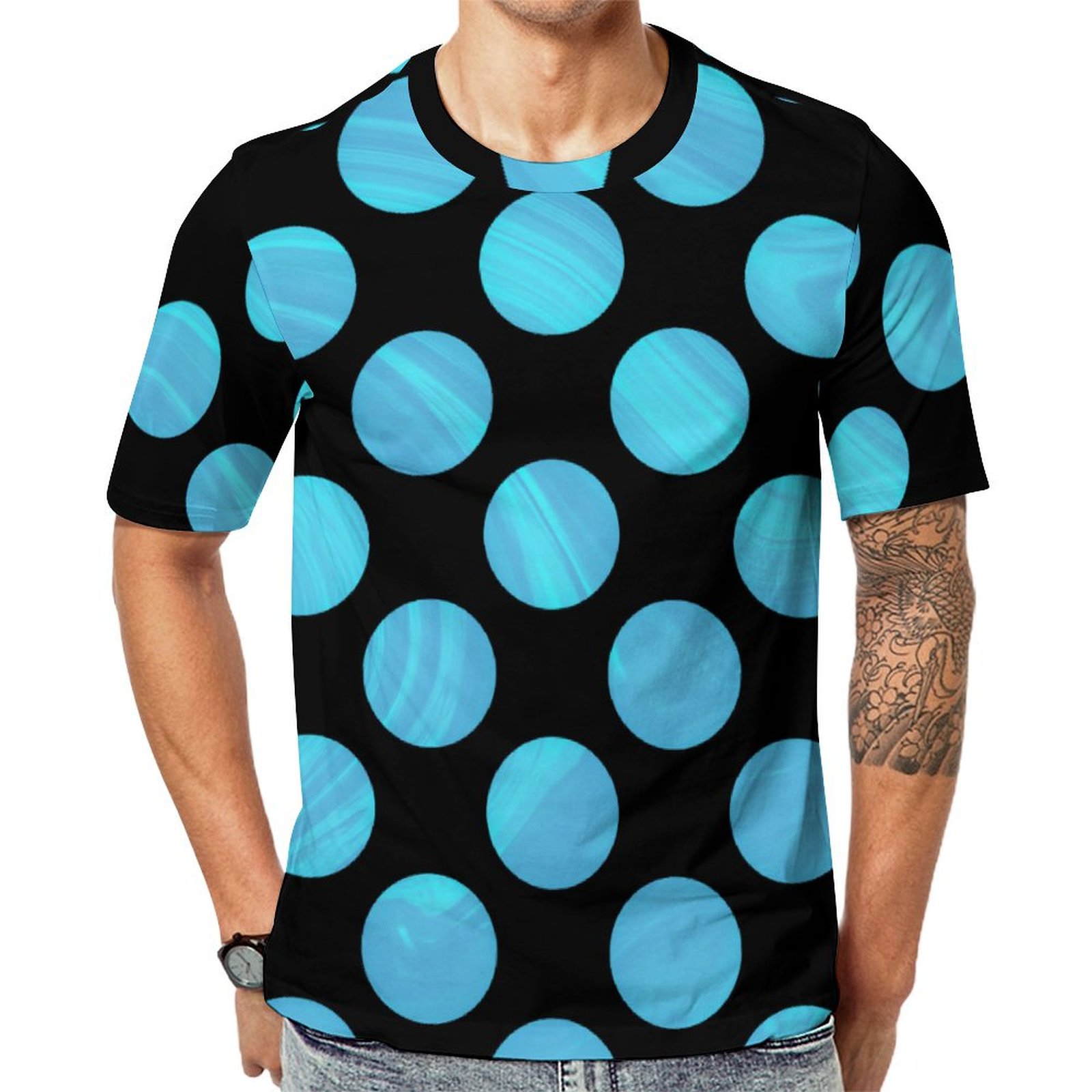 Elegant Modern Blue Polka Dots Marble Short Sleeve Print Unisex Tshirt Summer Casual Tees for Men and Women Coolcoshirts