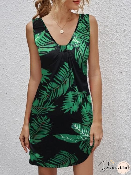 Casual V-neck Sleeveless Printed Dress
