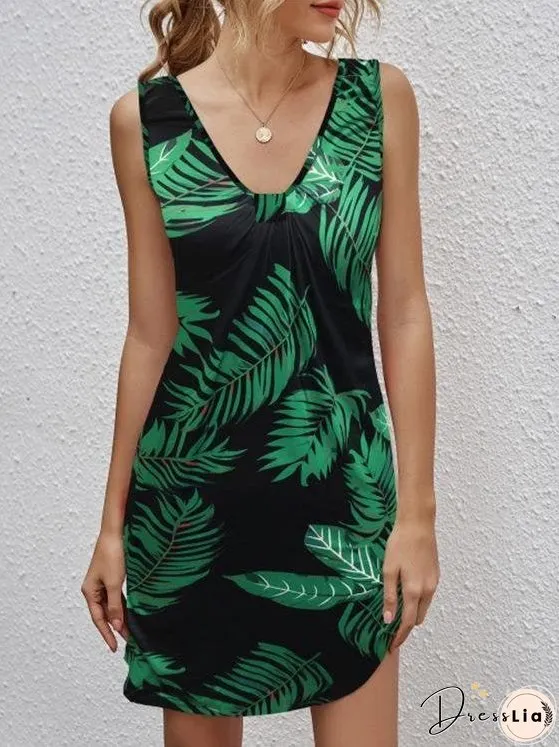 Casual V-neck Sleeveless Printed Dress