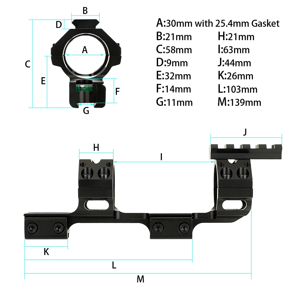 ohhunt® 11mm 3/8" Dovetail Rifle Scope Rings 25.4mm 30mm One Piece Cantilever Mount with Top Picatinny Rail Bubble Level