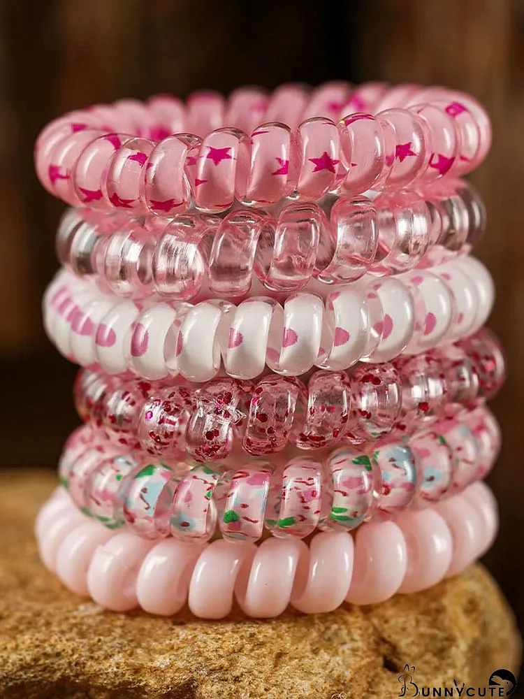 Starry Pink Dotty Phone Cord Scrunchie Bundle