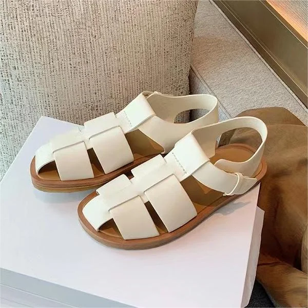 Fashionable Round Toe Wide Face Breathable Adjustable Roman Sandals  Stunahome.com