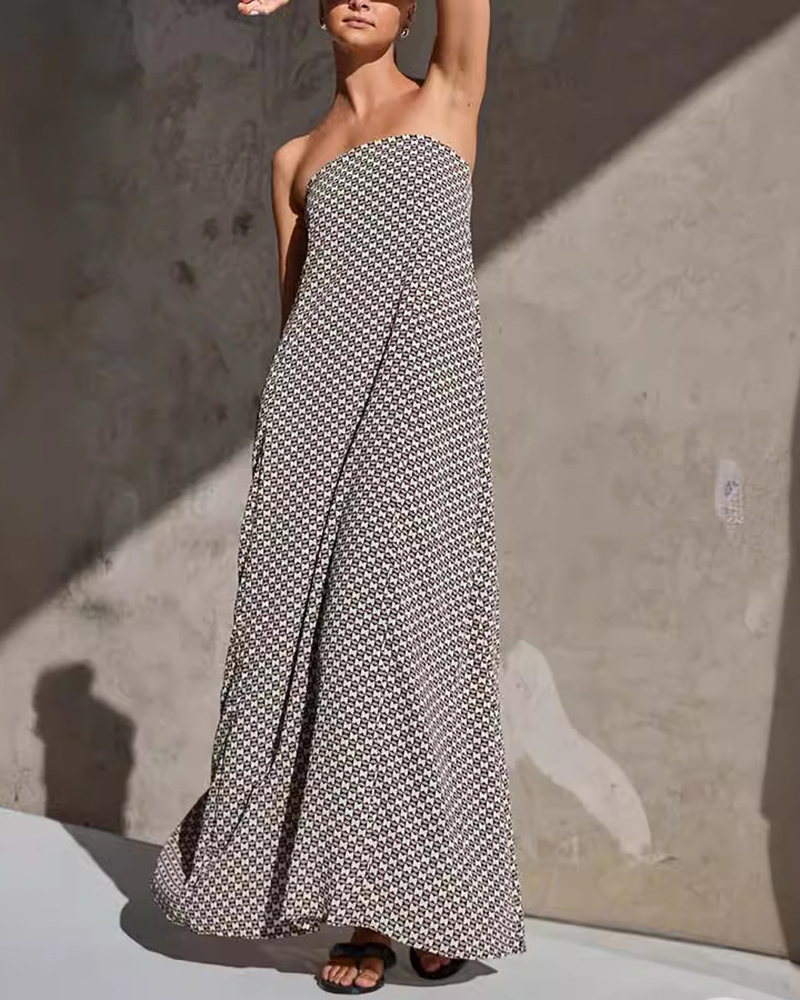 Strapless Geometric Pattern Maxi Dress
