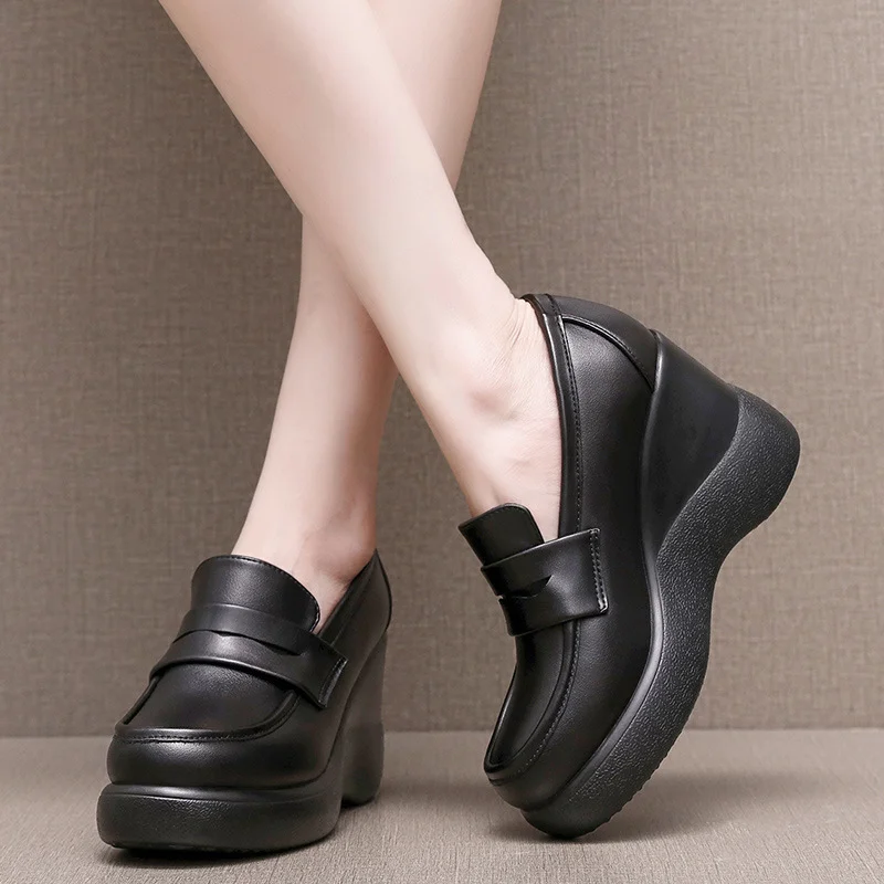 Breakj Breakj And Soft-Soled Thick-Soled Lod Shoes Women's Slope With English Wind One-Legged Leather Shoes Mother Small Leather Shoes Deep Mouth Single Shoes