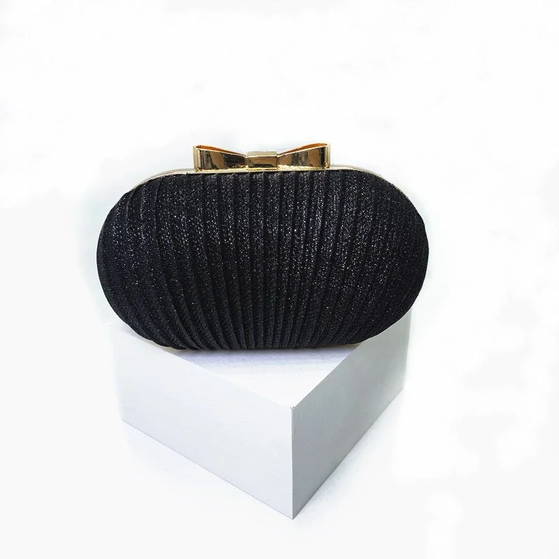 Ladies Clutch Bag Pleated Bowknot Oval Evening Bag