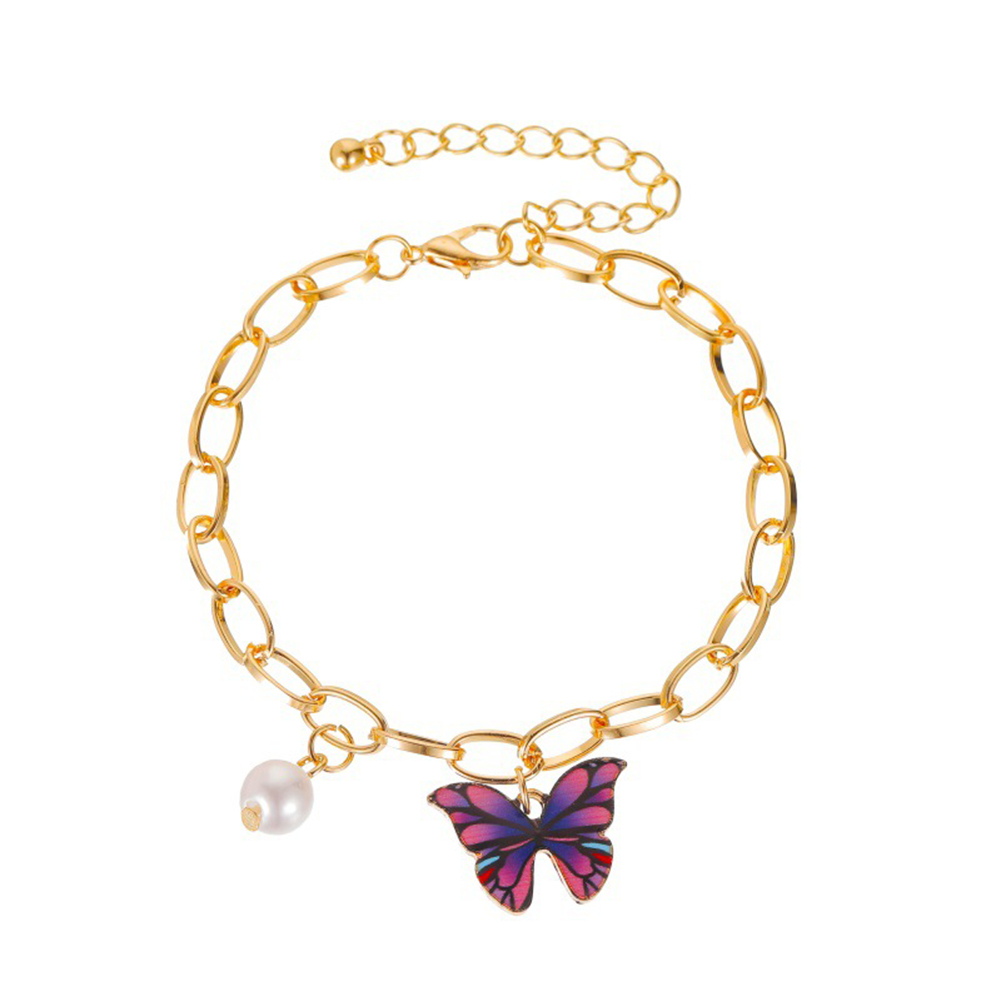 

Charm Butterfly Pearl Chain Bracelet Women Fashion Bangles Jewelry, Purple, 501 Original