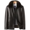 Men's Fleece Thick Fur Collar Leather Jacket