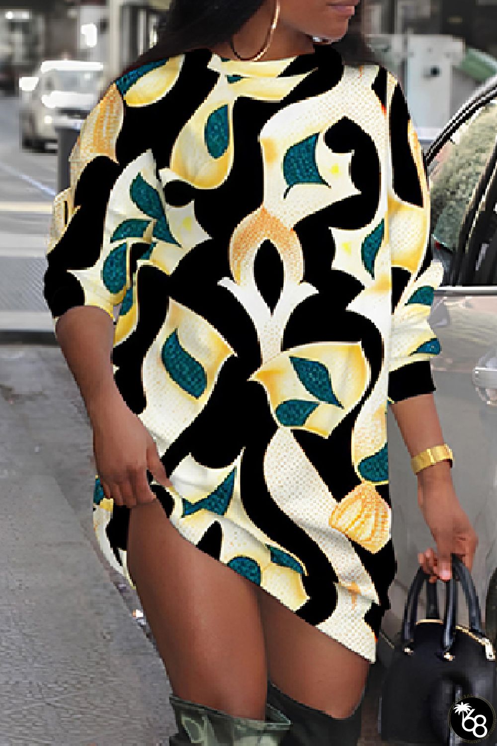 Casual Print Basic O Neck Long Sleeve Dresses | 168DEAL