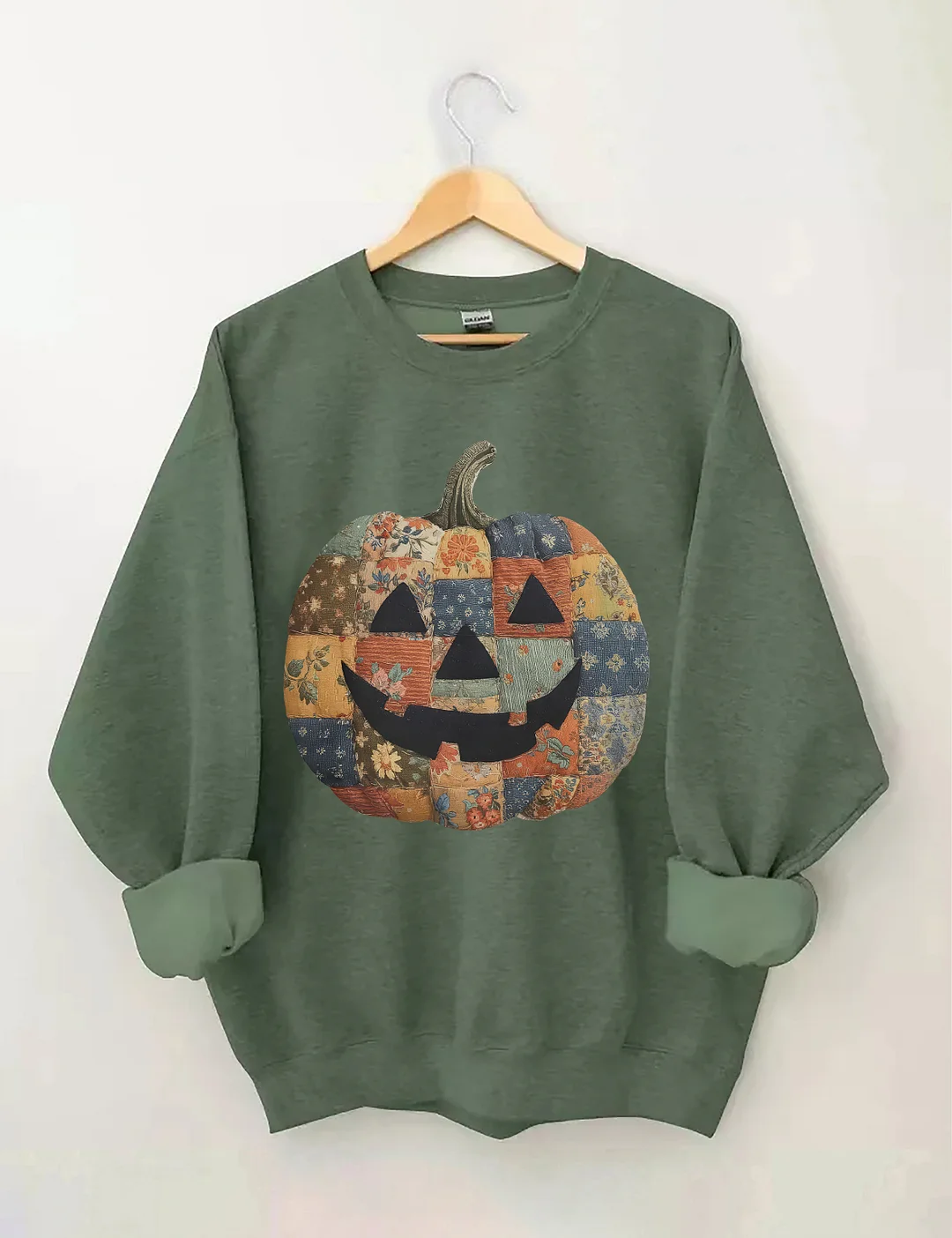 Retro Patchwork Halloween Pumpkin Sweatshirt