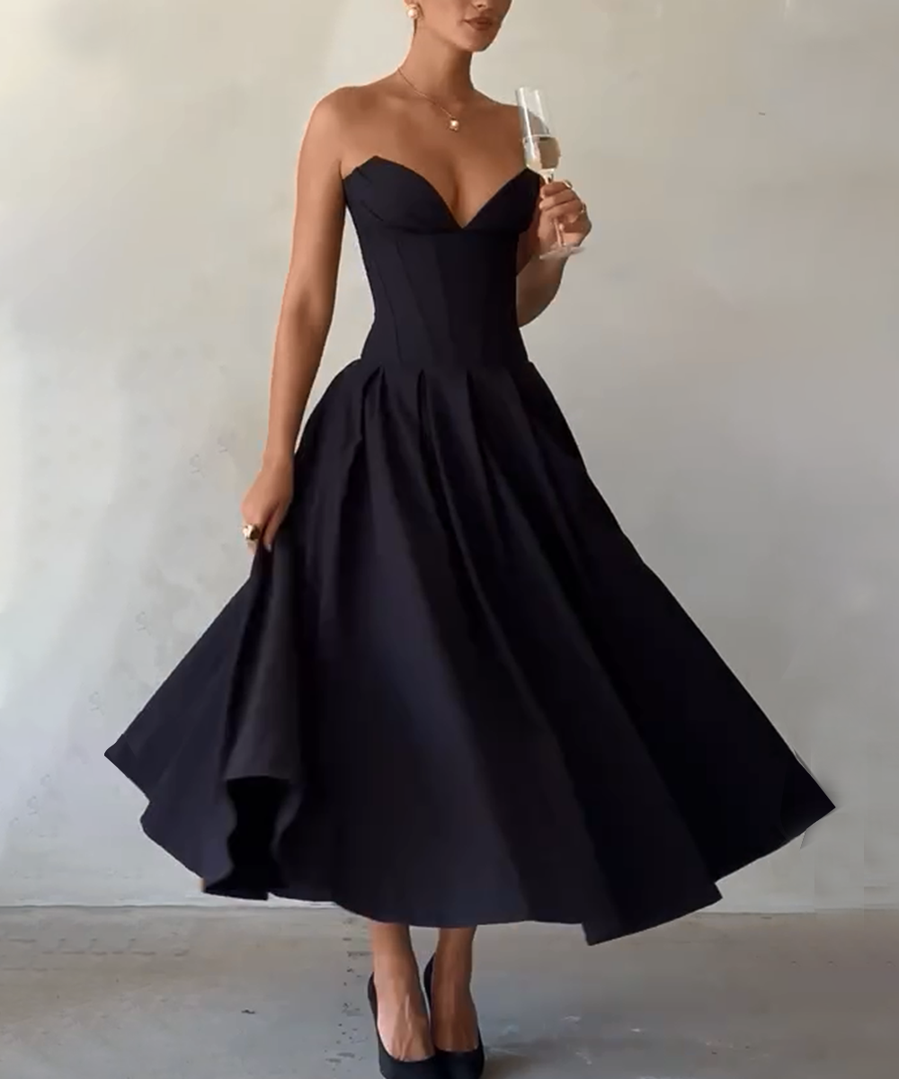 Rotimia Sexy Black Solid color  Gown Dress