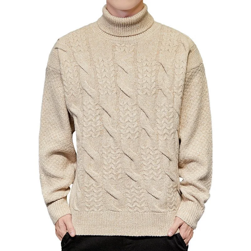 Huiketi Mens Sweater Fashion Turtleneck Sweater Autumn Winter Solid Knitted Pullovers Men Causal Winter Clothes Knitted Sweater Men