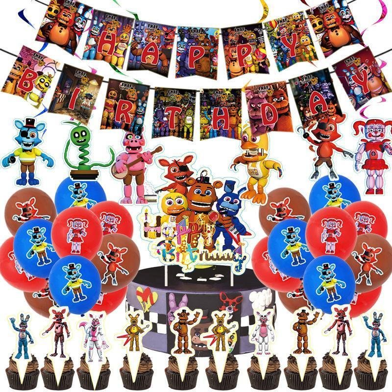 Five Nights at Freddy's Birthday Party Supplies Banner Balloons Cake Toppers Holiday Gifts Home Decoration