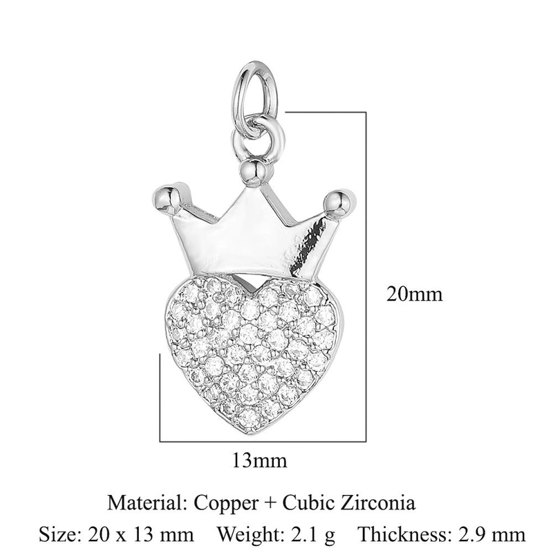 1 Piece Copper Zircon 18K Gold Plated Heart Shape Crown