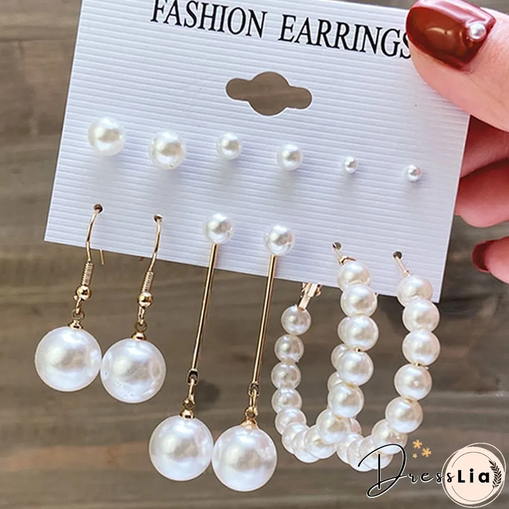 17KM Fashion Pearl Hoop Earrings Set For Women Geometirc Gold Metal Circle Hoop Earrings Brincos Trend Jewelry Gift