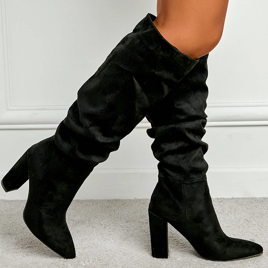 Yyvonne Large-Size Show Patent Skin Naturally Wrinkled Sharp Head Thick And Female High Heels Boots