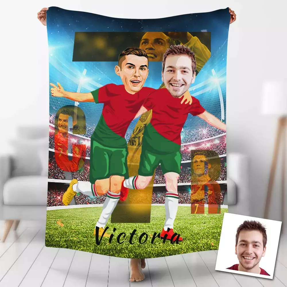Father's Day Gifts, Custom Photo Blankets Personalized Cristiano Ronaldo Fifa CR7 Blanket