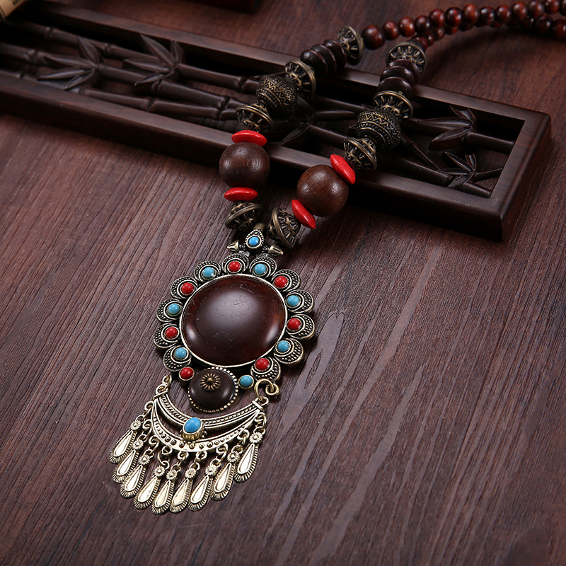 Women Vintage Necklace Ethnic Style Sweater Chain Jewelry Novameme